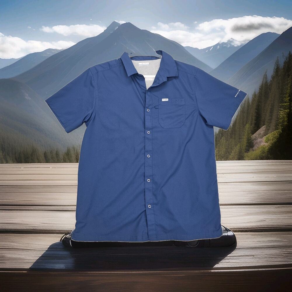 Columbia PFG Slack Tide Camp Shirt Mens Large Blue Omni Shade UPF 50 Fishing